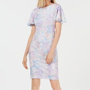 Calvin Klein Pastel Floral Flutter-Sleeve Sheath Dress